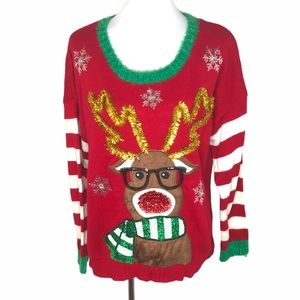 United States Sweaters Reindeer Christmas Sweater, Red, X-Large